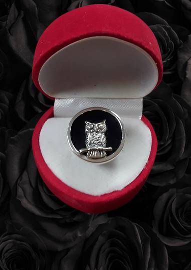 Owl on Onyx Sterling Silver Ring